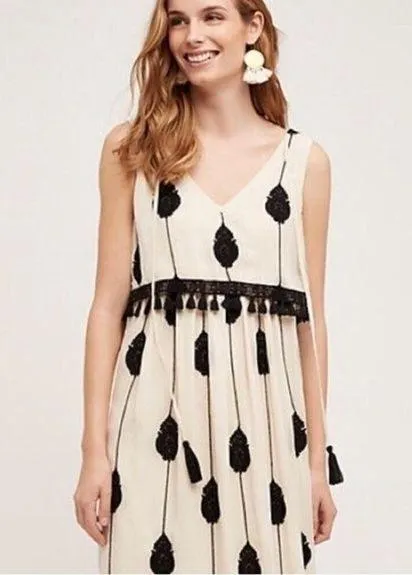 ANTHROPOLOGIE Moulinette Soeurs Embroidered Medallion Tassel Beaded Dress - Image 1