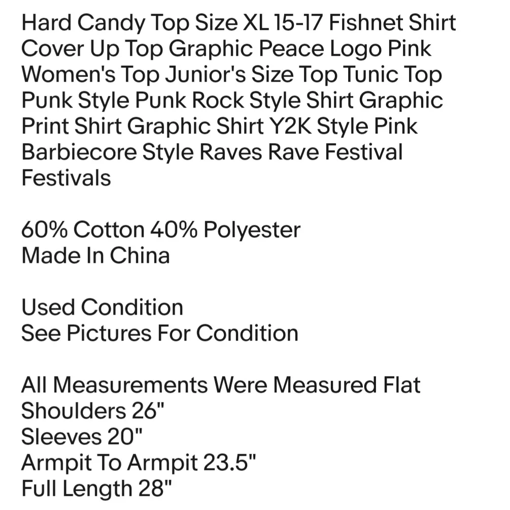 Top Size XL 15-17 Fishnet Shirt Cover Up Top Graphic Peace Logo Pink - Image 2