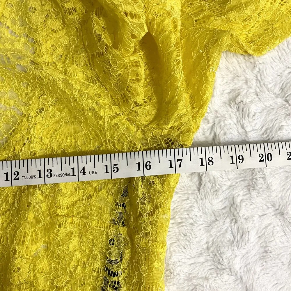 Bebe Yellow Lace Sheer Long Sleeve Open Back Chic Party Crop Top M - Image 5