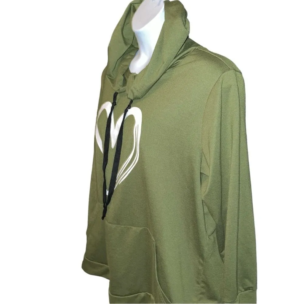 Bloom chic dark green hoodie with white heart design. New Size undefined - Image 7