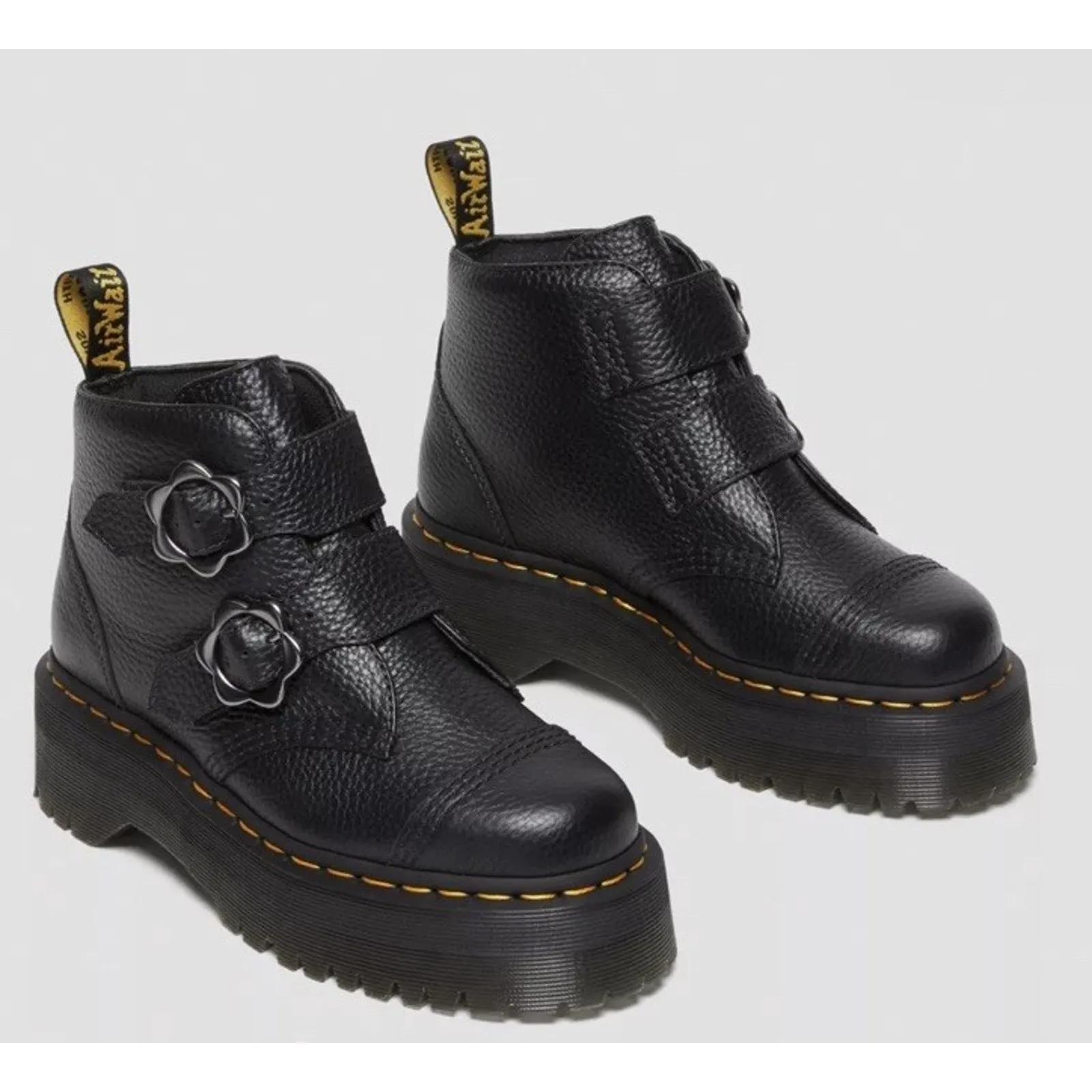 Dr. Martens  DEVON FLOWER BUCKLE LEATHER PLATFORM BOOTS Sz 7 LADIES - Image 4