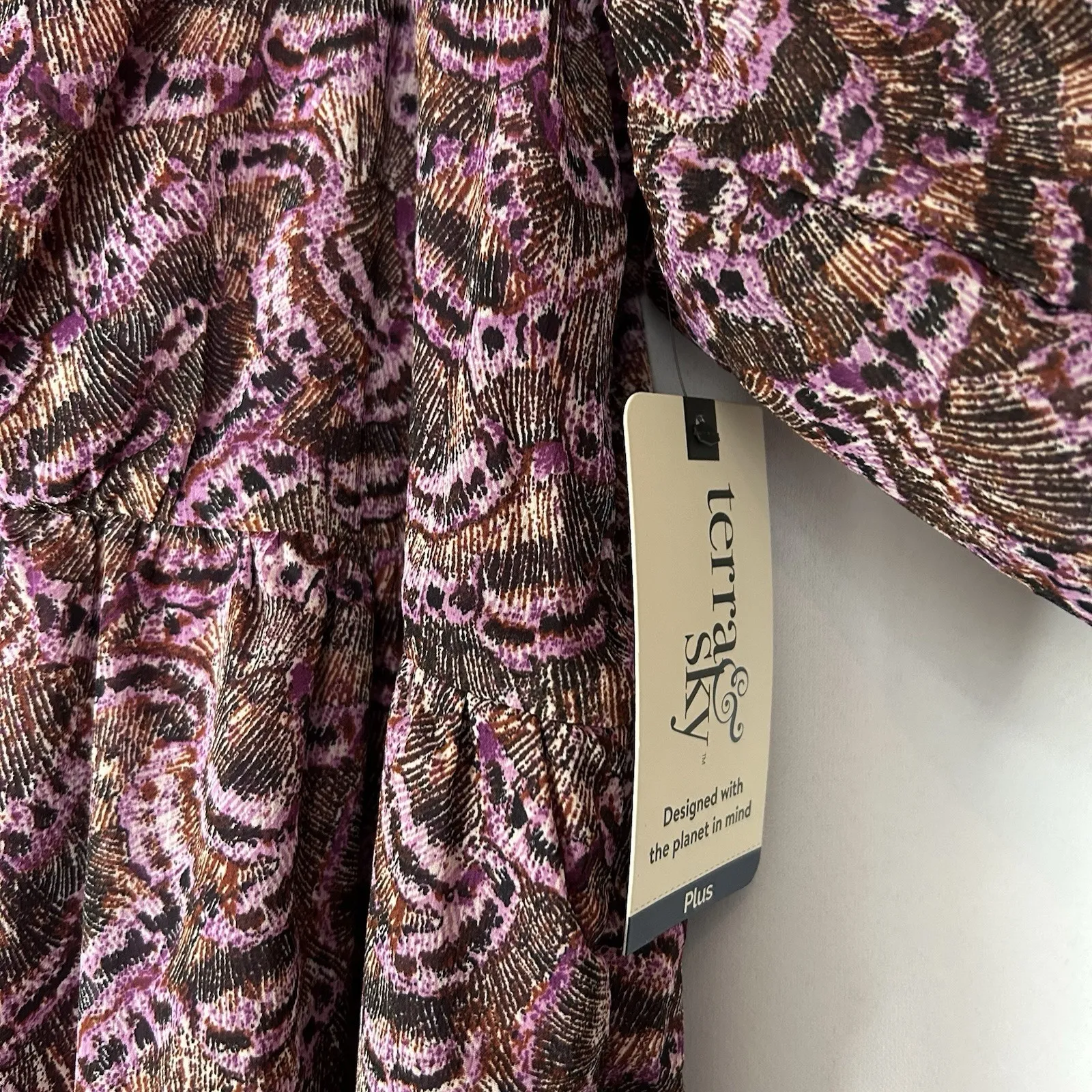 Terra & Sky Dress 4X Semi Sheer Lined Flowey Purple Floral Long‎ Sleeve Chiffon - Image 5