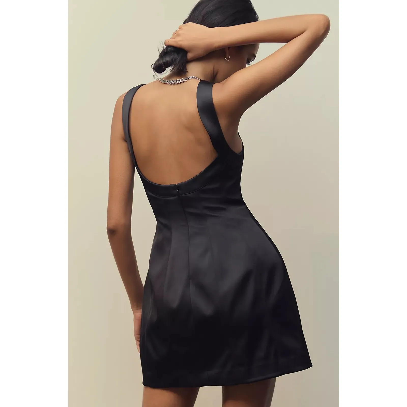 Anthropologie Plunge Satin Mini Dress NWT Black Sleeveless Size 8 - Image 2