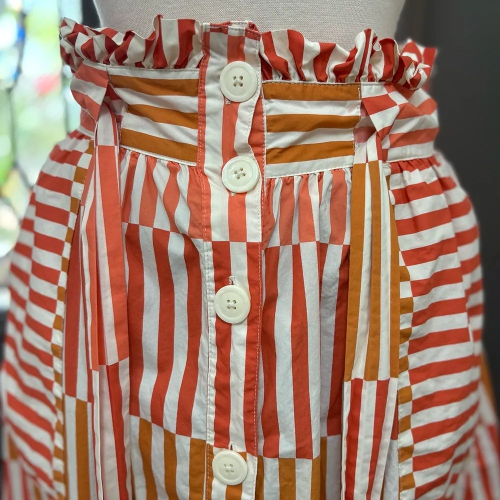 Who What Wear Geo Striped Belted Paper Bag Waist Button Front Midi Skirt - Image 4