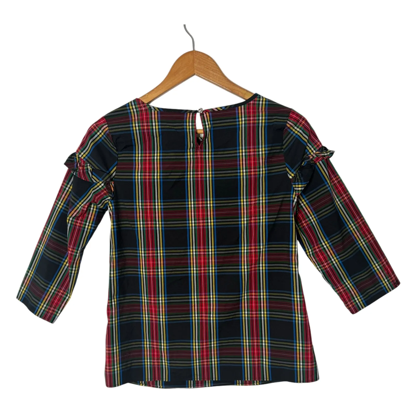 Talbots Tartan Plaid Top‎ Petite Women Size P Ruffle Trim Top Preppy Checkered - Image 2