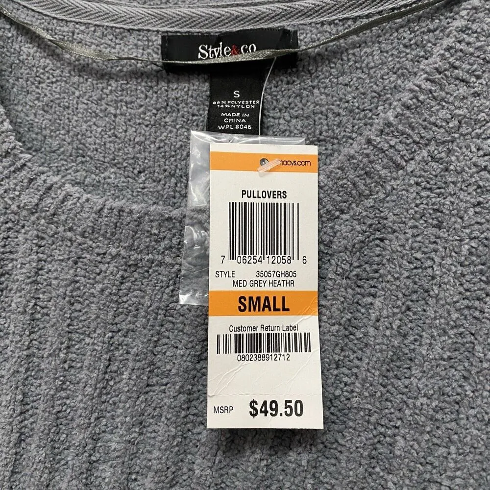 STYLE & CO Heavy & Warm Grey Soft Tunic Scoop Sweater Small NWT Pullover - Image 9
