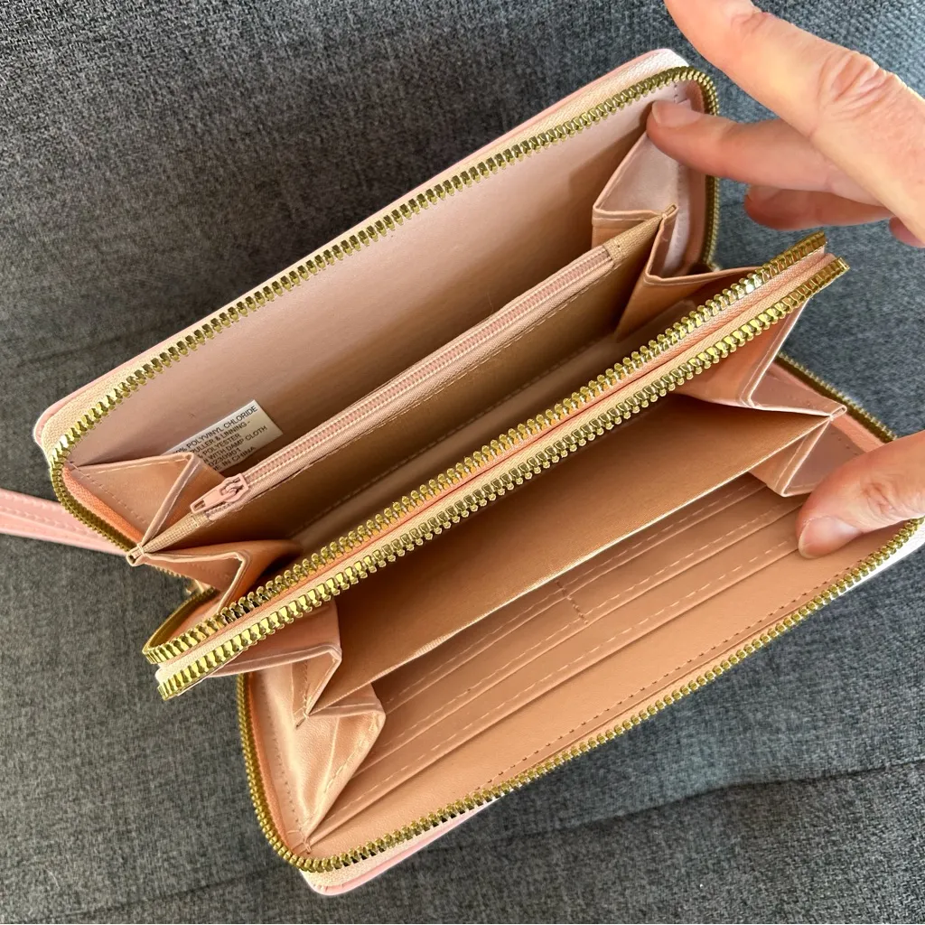 Pink Patent Butterfly Double Zip Around Wallet / Wristlet with Pom Pom Charm - Image 4