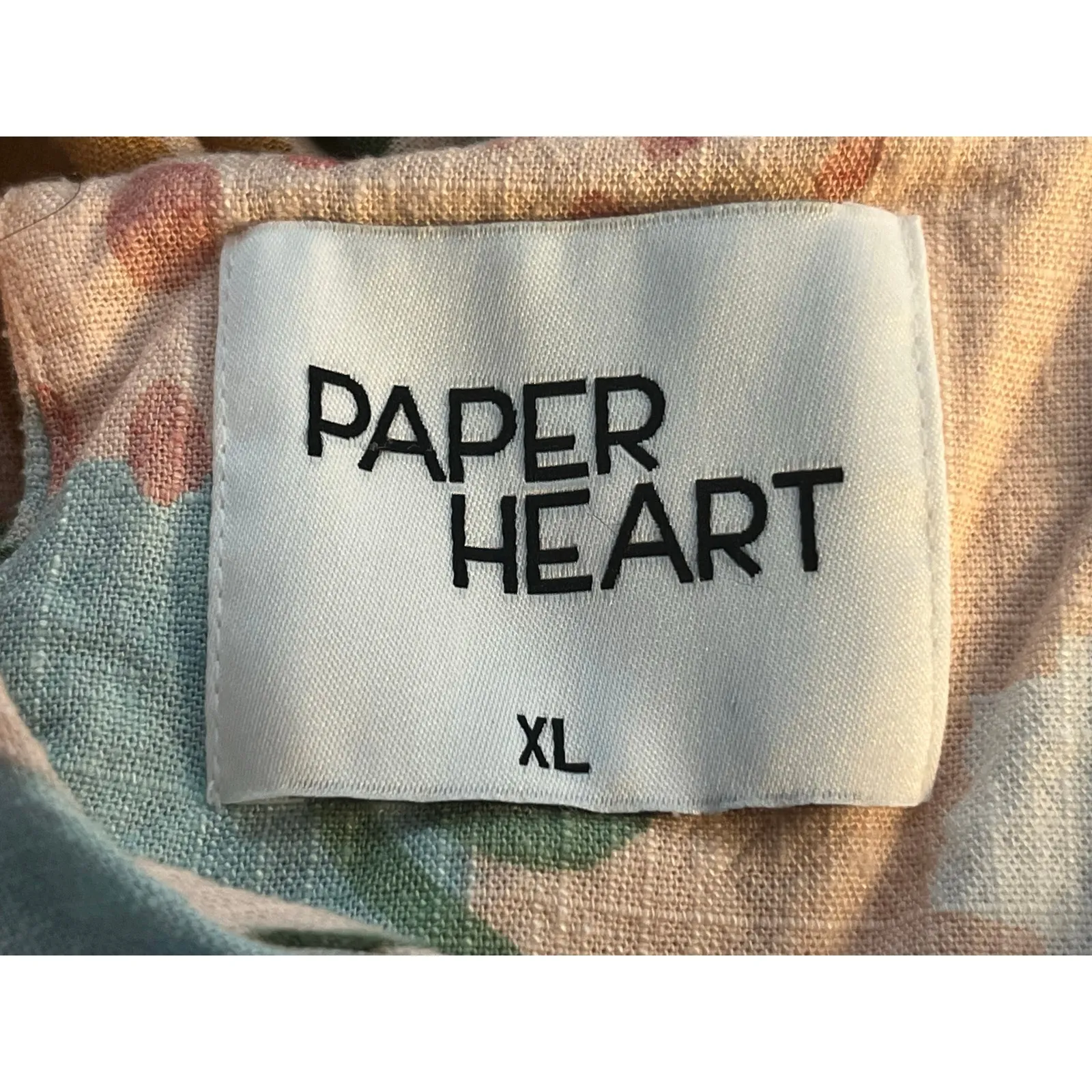 Paper Heart Linen Blend Mini Dress XL Pink Tropical Fruit Beachy Coastal Resort - Image 7