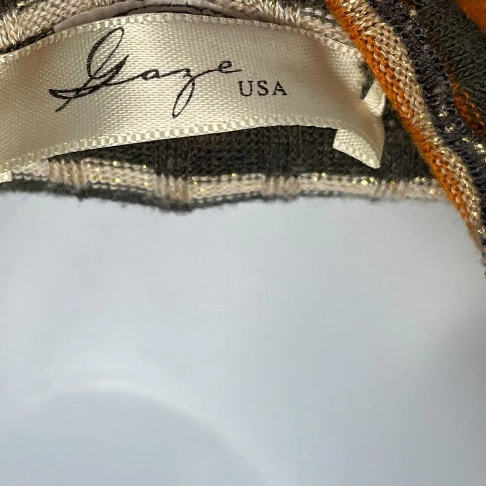 Gaze Retro Ribbed Metallic Striped Ruffle Hem Long Sleeve Fitted Top Shirt - Image 89