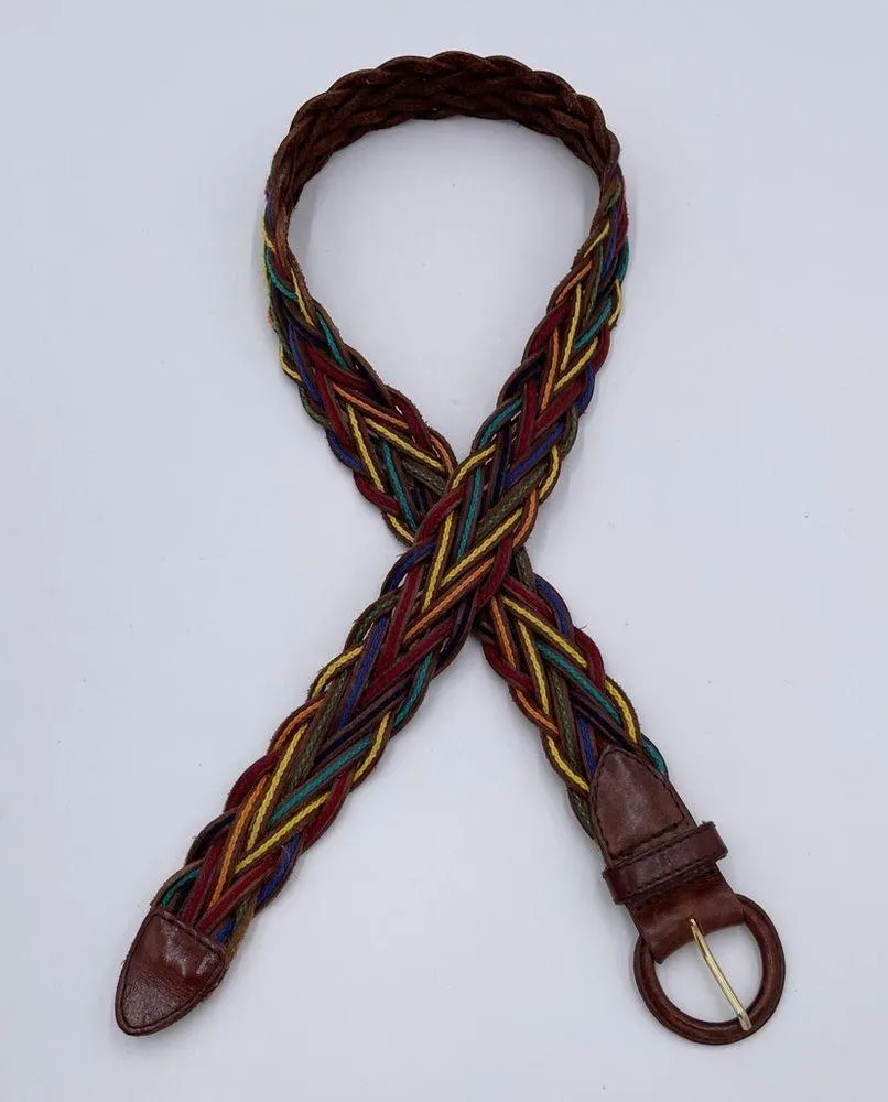 Vintage 80s 90s Rainbow Braided Leather Belt Size Small Lady Canterbury DR Brown - Image 4