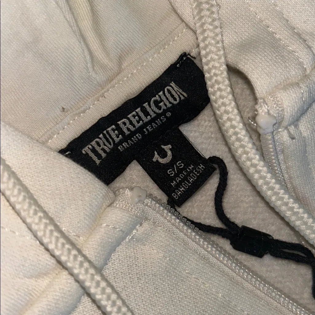 True Religion White and Pink Buddha Zip Up Hoodie - Image 4