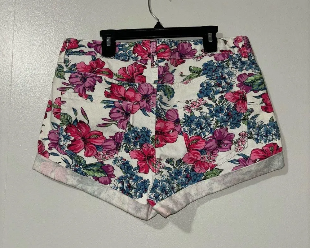 Forever 21 Pink and Purple Vibrant Floral jean shorts - Image 2