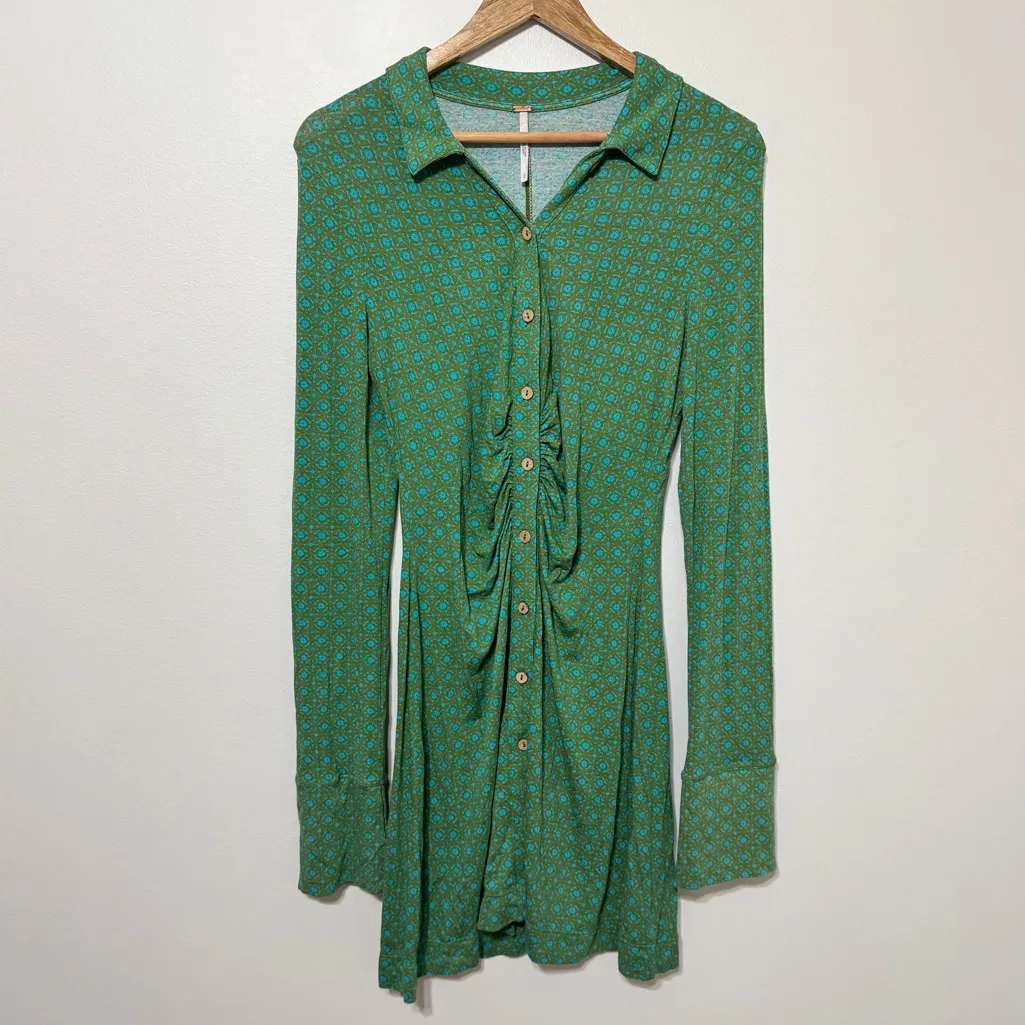 Free People Shayla Mini Dress in Green Size Large Boho Festival Beach Summer - Image 2