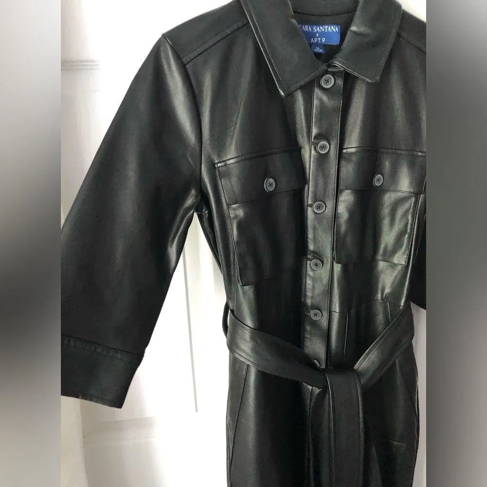 APT. 9 Cara Santana Women Faux Leather Jumpsuit Women sz XS buttons front belt - Image 6