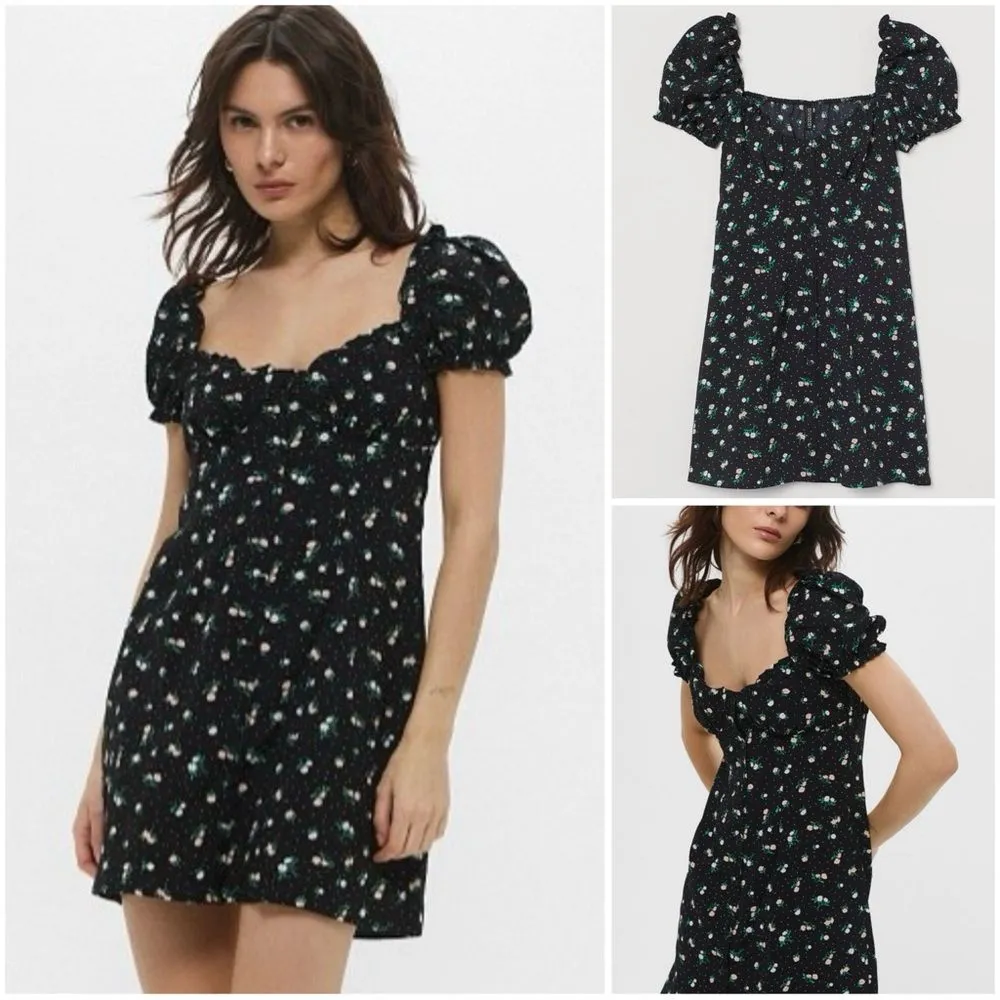 H&M Divided Floral Bustier Puff Sleeve Milkmaid Mini Dress - Image 4