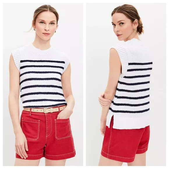 LOFT Striped Sleeveless Sweater Tee in Navy and White - Size XS - Image 1