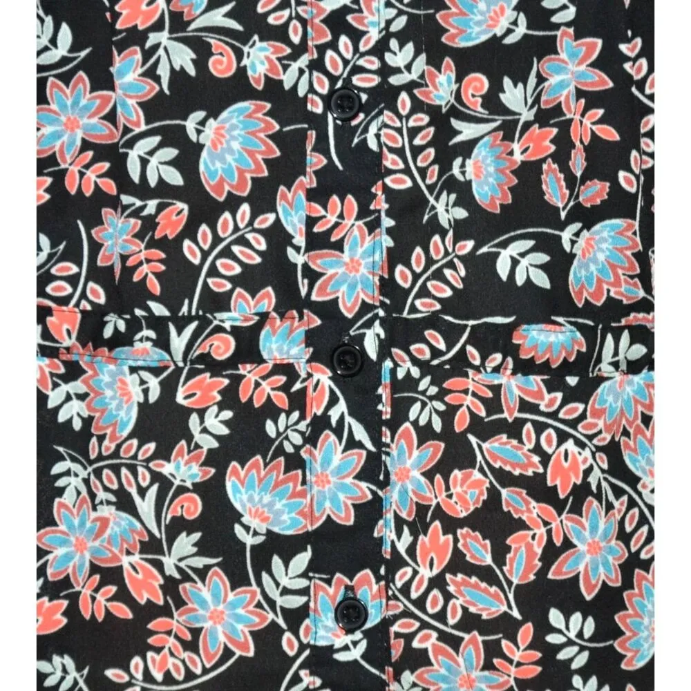 Terra & Sky Black Colorful Floral Blouse Plus Size 2X Button Front V-Neck Belt - Image 3