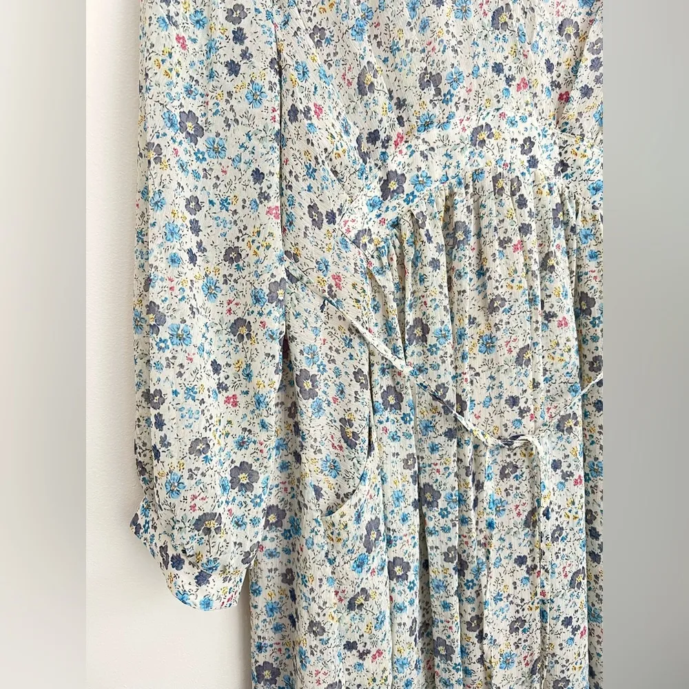 Maronnie ditsy floral blue midi dress long sleeve flowy lightweight babydoll S - Image 3