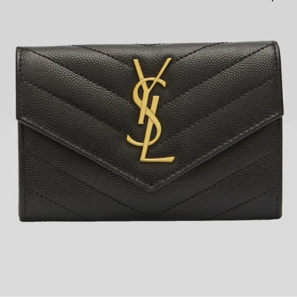 Saint Laurent - YSL Monogram Small Flap Wallet - Grained Leather - Black W/ Gold - Image 2