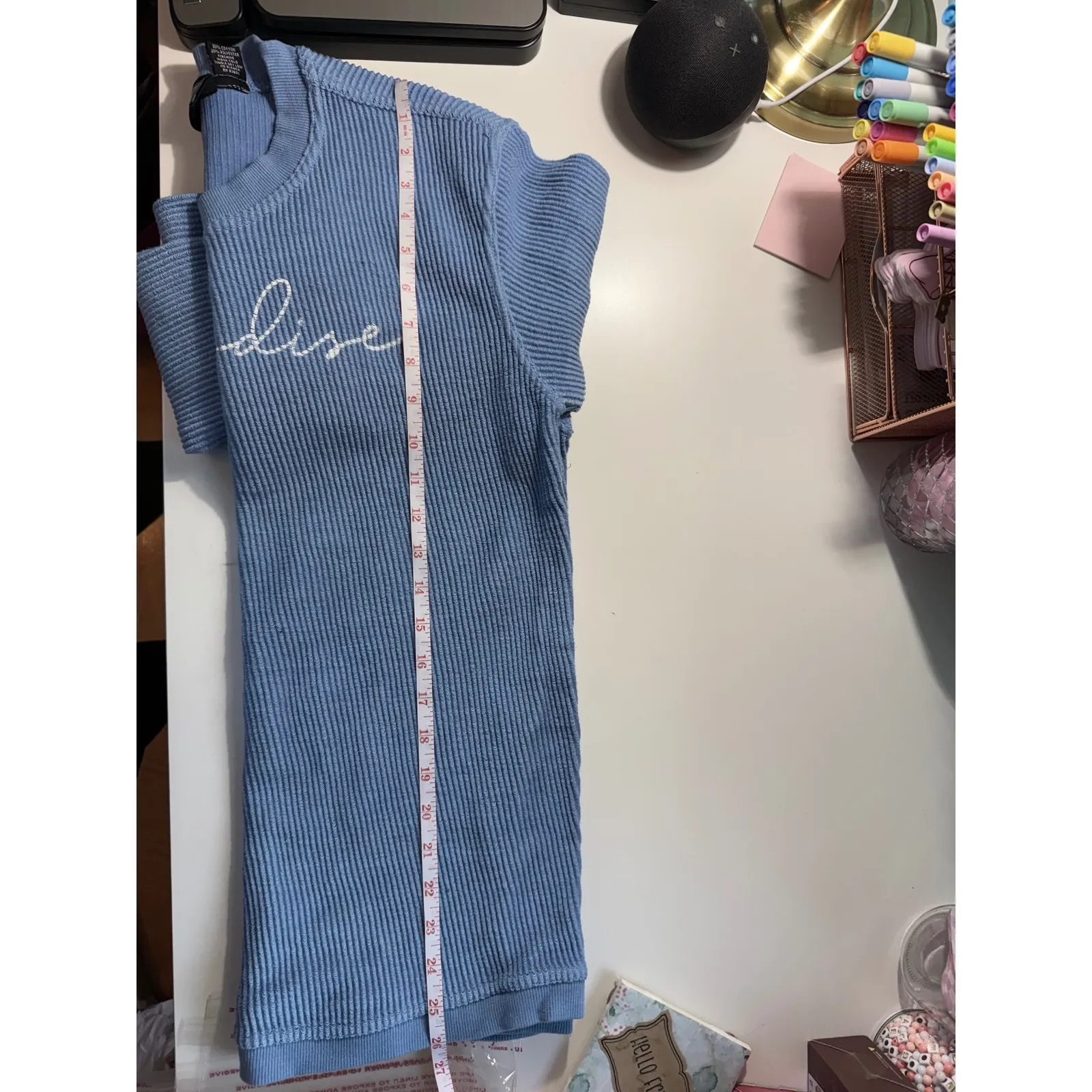 Pennant Sportswear Blue Ribbed Long Sleeve Top Paradise Graphic Women's Small - Image 8