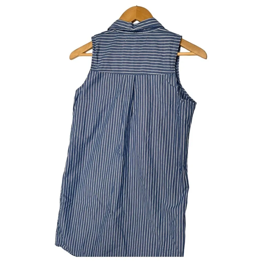 Abercrombie Fitch Dress Womens XS Sleeveless Striped Ruffle Henley Western Blue - Image 10