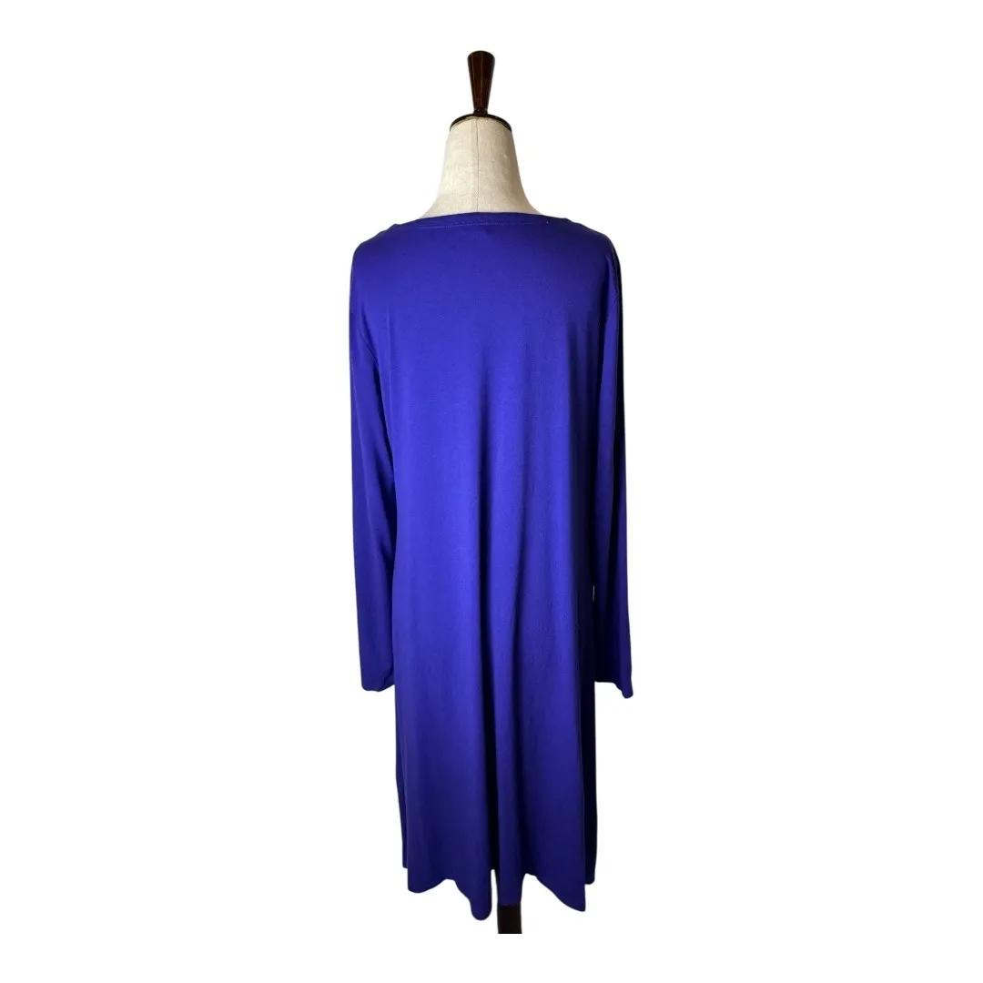 Eileen Fisher Dress Women Large Purple Long Sleeve Shift Mini‎ Preppy Mature - Image 2