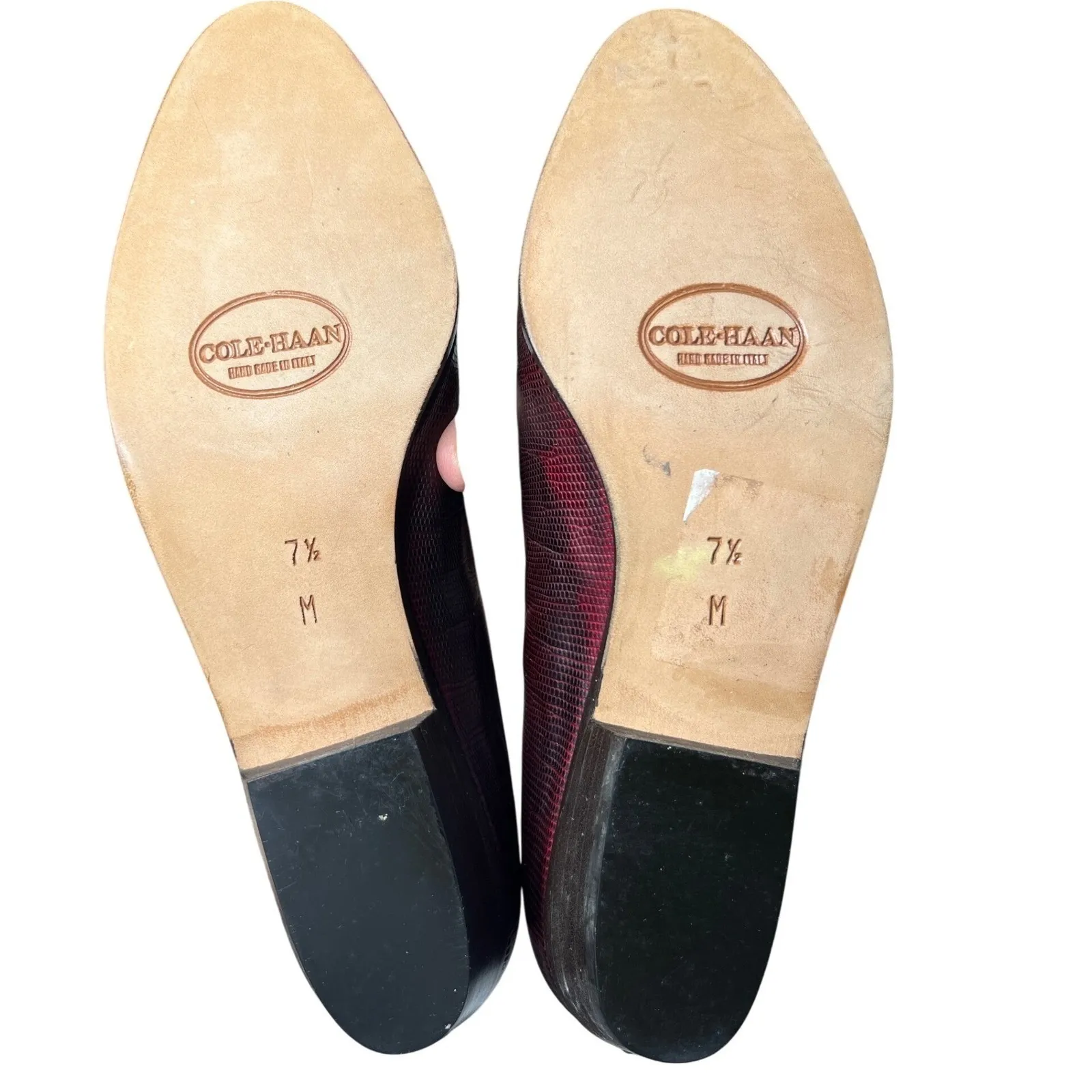 Cole Haan Italy Handmade Lizard Embossed‎ Loafers Oxblood Burgundy Leather 7.5M - Image 7