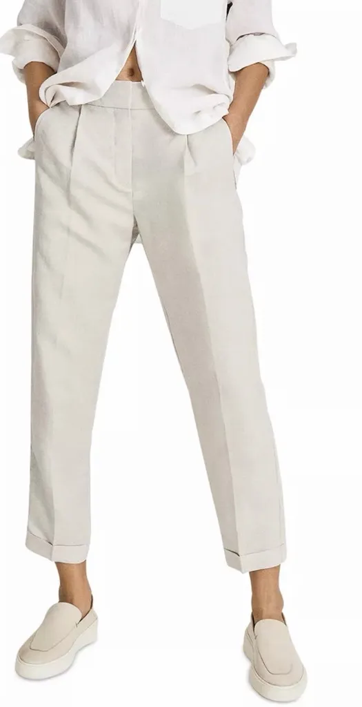 Reiss Women’s Lily Pant Linen Blend Pleated Front Ivory Size 12 High Rise Casual - Image 1