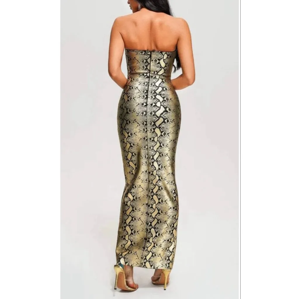 Women's Cube 57 Boutique Snake Print dress Dress M Gold Size M - Image 10