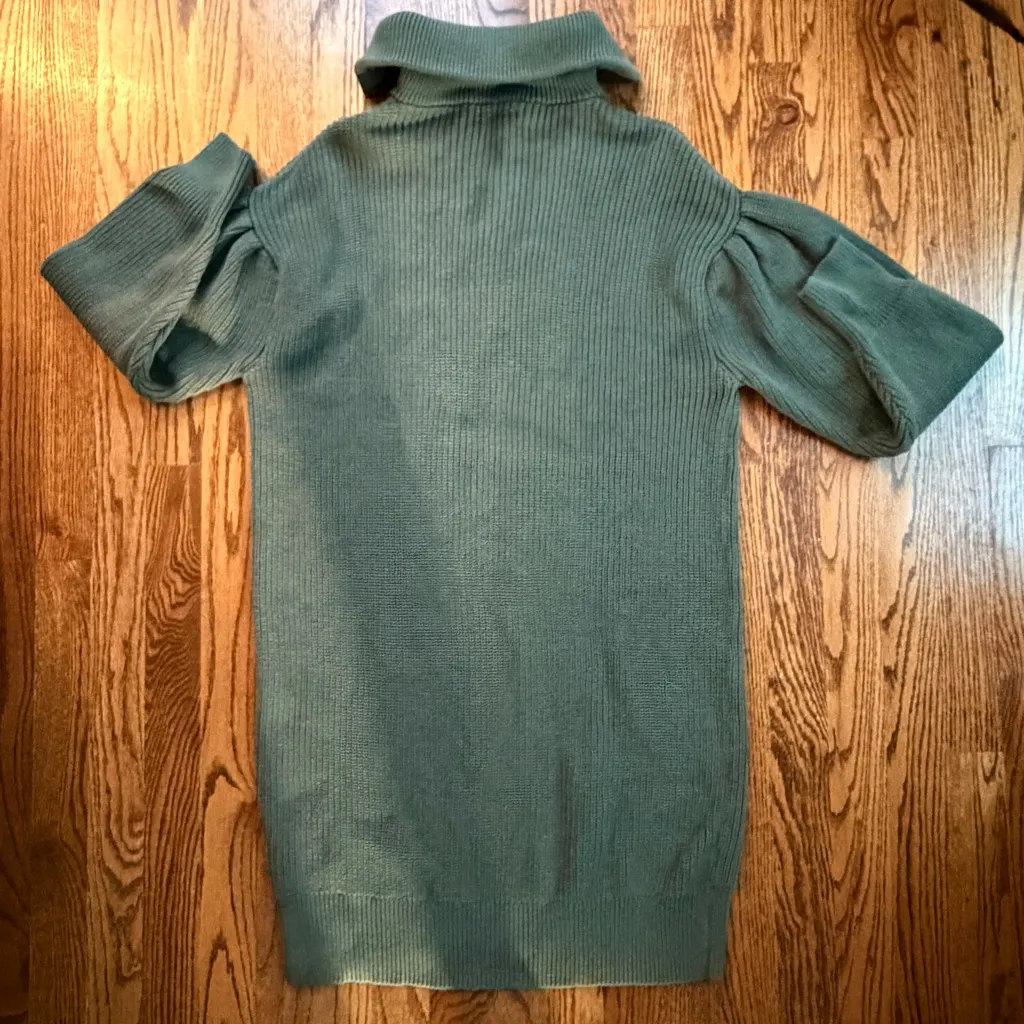 525 AMERICA | Pleat Sleeve Quarter Zip Sweater Dress Olive 
Green - Small - Image 3