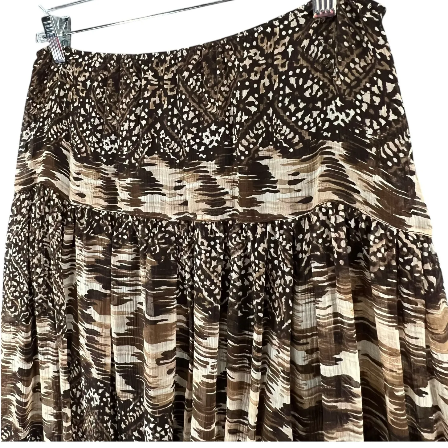 Nine West Skirt Women 4 Brown Silk Geo Tribal Mix Print Pleated Y2K Southwestern - Image 2