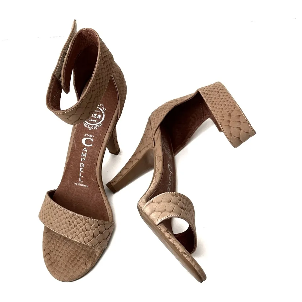 Jeffrey Campbell Ibiza California HOUGH Tan Croc Print Suede Ankle Strap Heels - Image 7