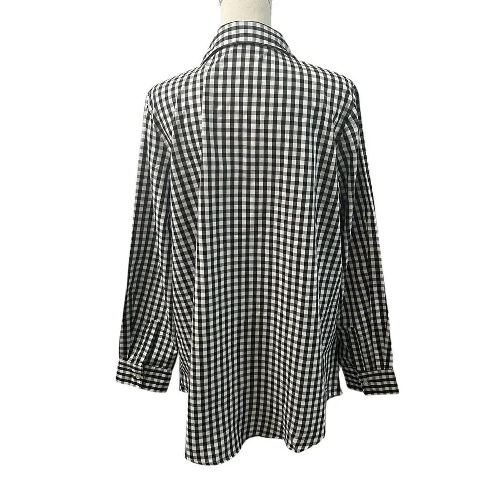 Woman Within Black White Checkered Gingham Collared Button Up LS Shirt 18/20 - Image 4