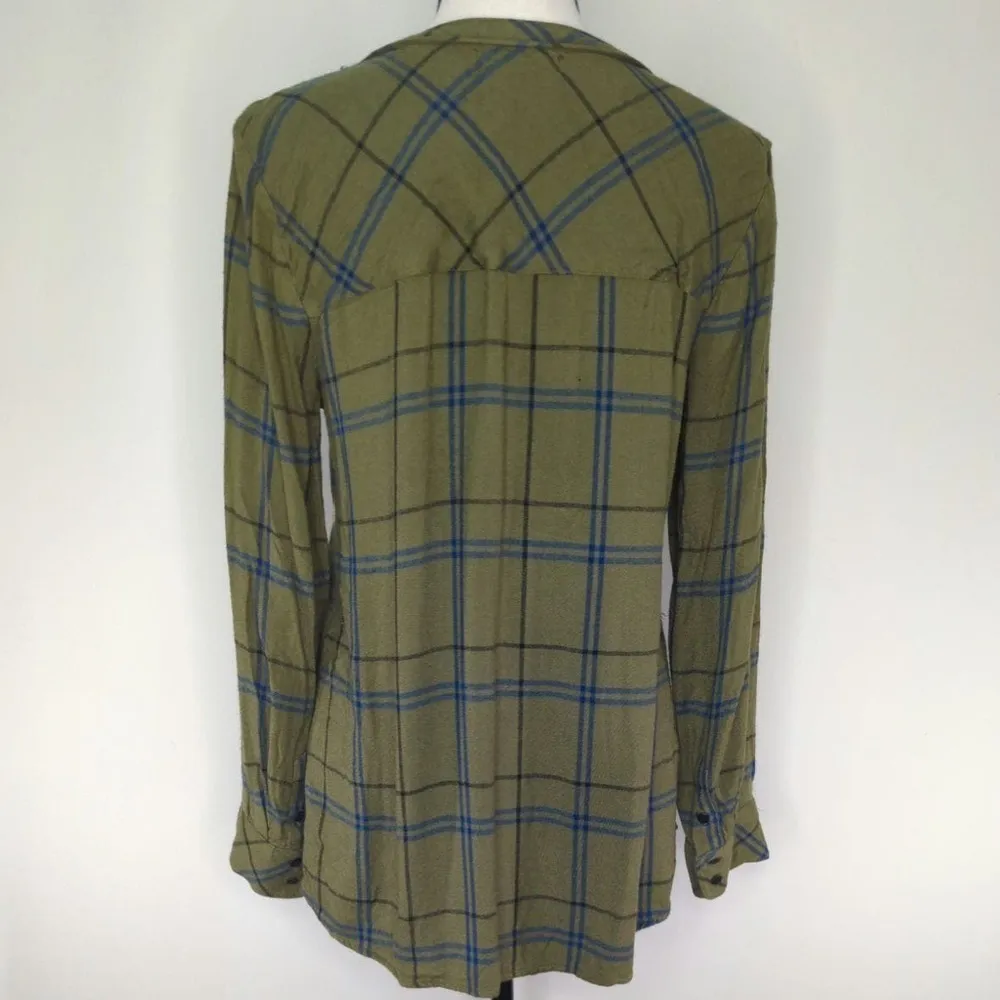 Santuary‎ Women's Plaid Olive Green Top MEDIUM - Image 4
