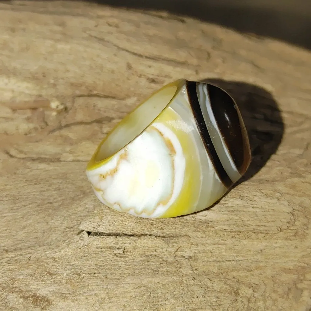 Artisan Handcarved Natural Shell Ring Size 5 Mother Of Pearl Vintage Brown Ring - Image 8
