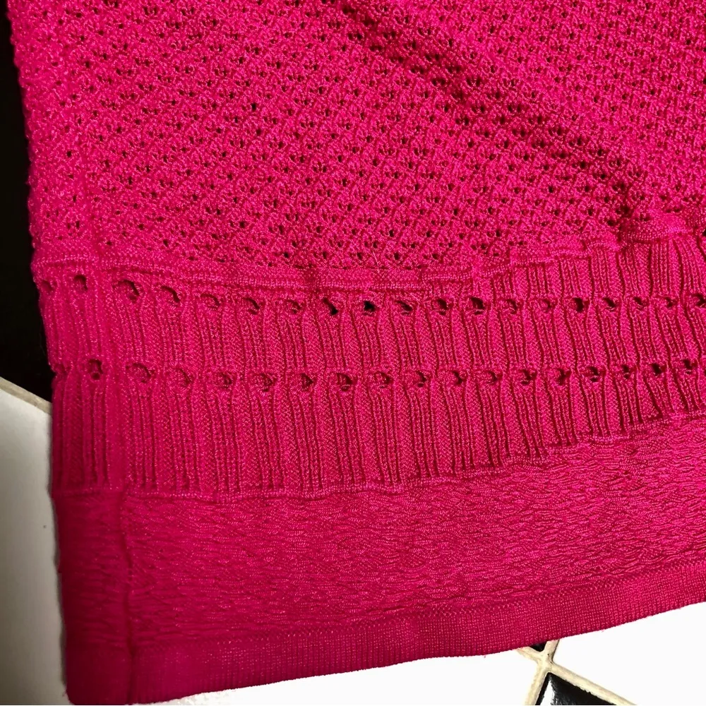 Esteban Cortazar Collective Stretchy Midi Dress Hot Pink Crochet Wedding Guest L - Image 13