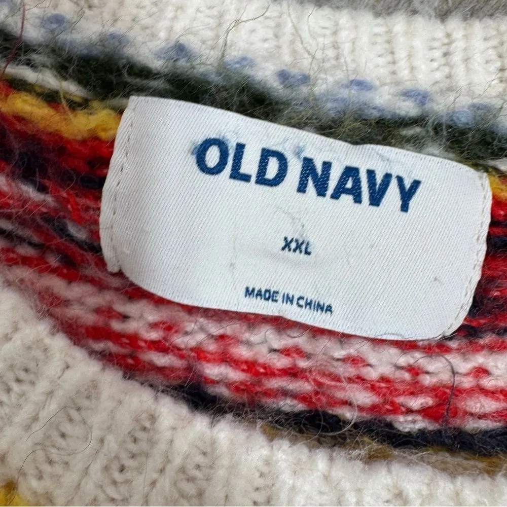 Old Navy Fair Isle Chunky Knit Sweater &‎ Scarf White Multicolor XXL - Image 13