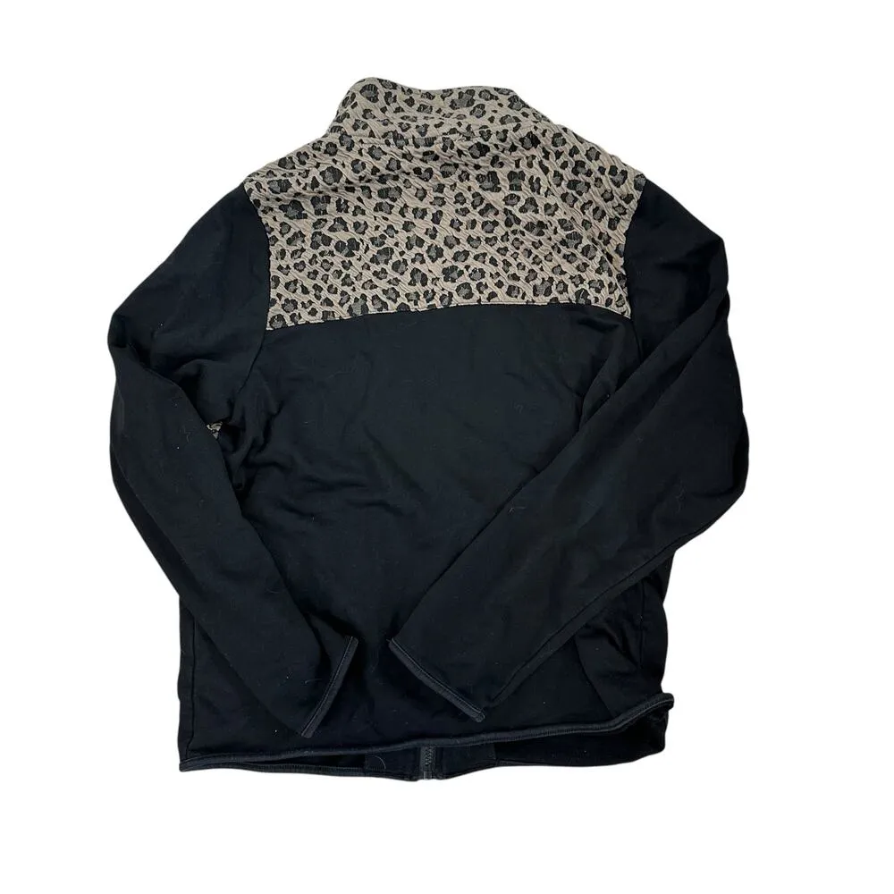 Vintage Gigio Leopard Print Black Jacket Full Zip High Neck Pockets Small USA - Image 6