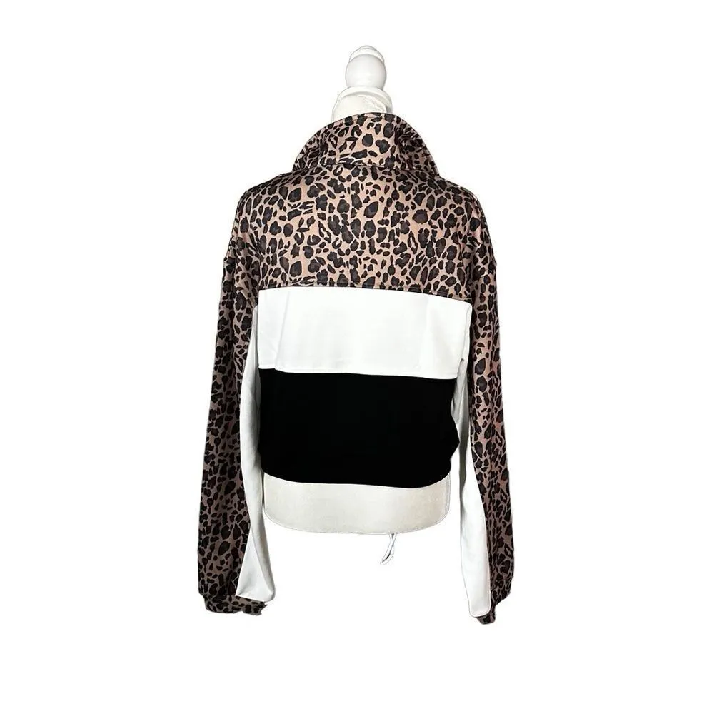 Kittenish Animal Print Color Block Oversized 1/4 Zip Cropped Pullover Small - Image 4