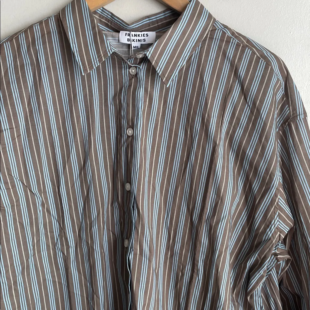 Frankie’s Bikinis Griffin Striped Button Up Shirt Ocean Stone - Image 5