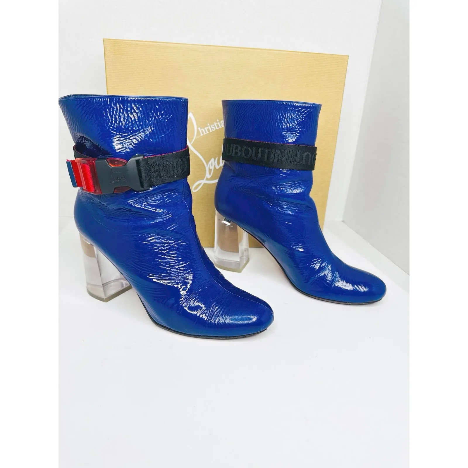 Christian Louboutin Blue Patent Leather Vogue Plexi Telesiege Ankle Boots  EU 38 - Image 3