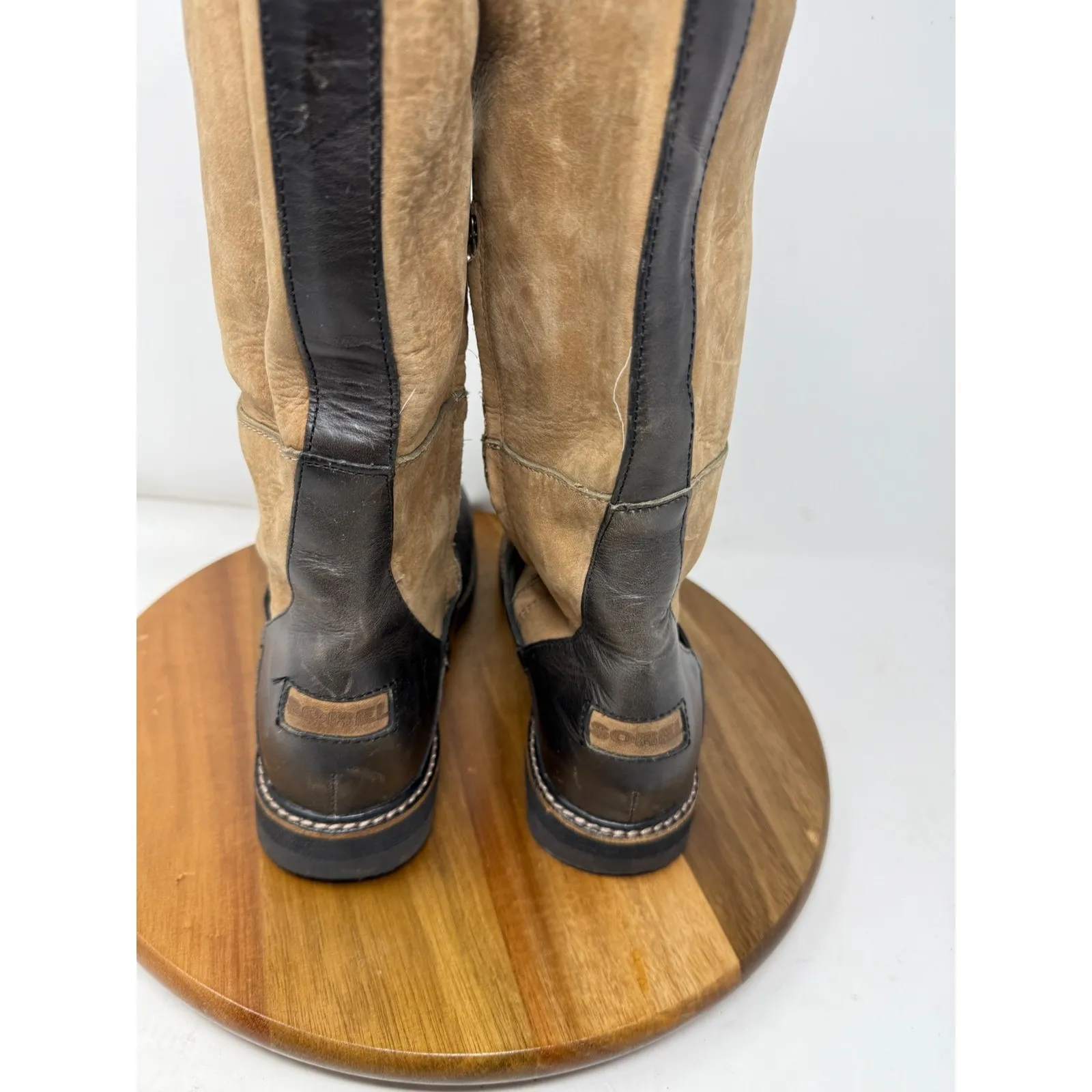 Sorel Womens‎ Tall Riding Boots 7 US 38.5 EU Brown Beige Leather Suede Side Zip - Image 5