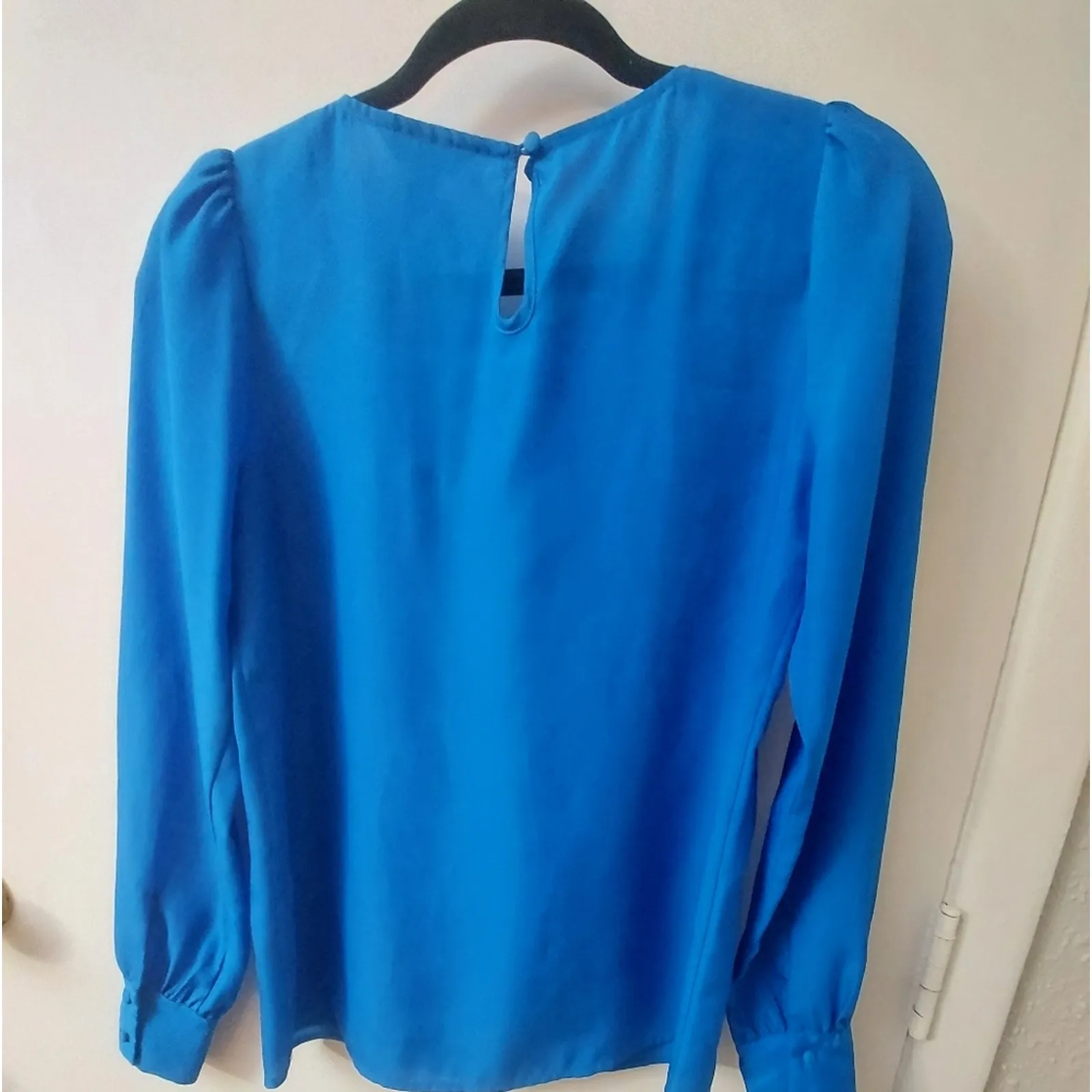 J Crew Factory Blue Long Sleeve Blouse XXS Corporate Siren Dopamine Minimalist - Image 4