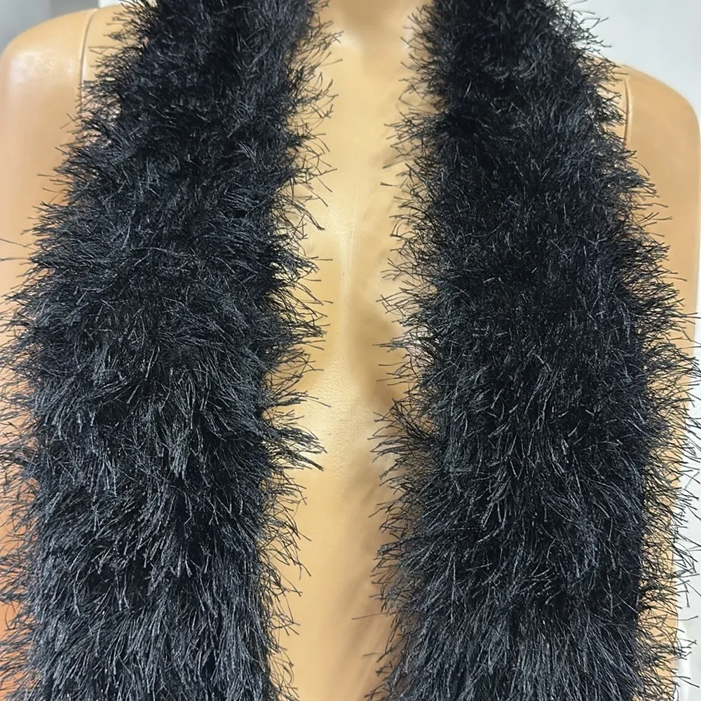 Black Fluffy Eyelash Casual to Dressy Stretchy Winter Scarf 6.5 x 58 Inches - Image 2