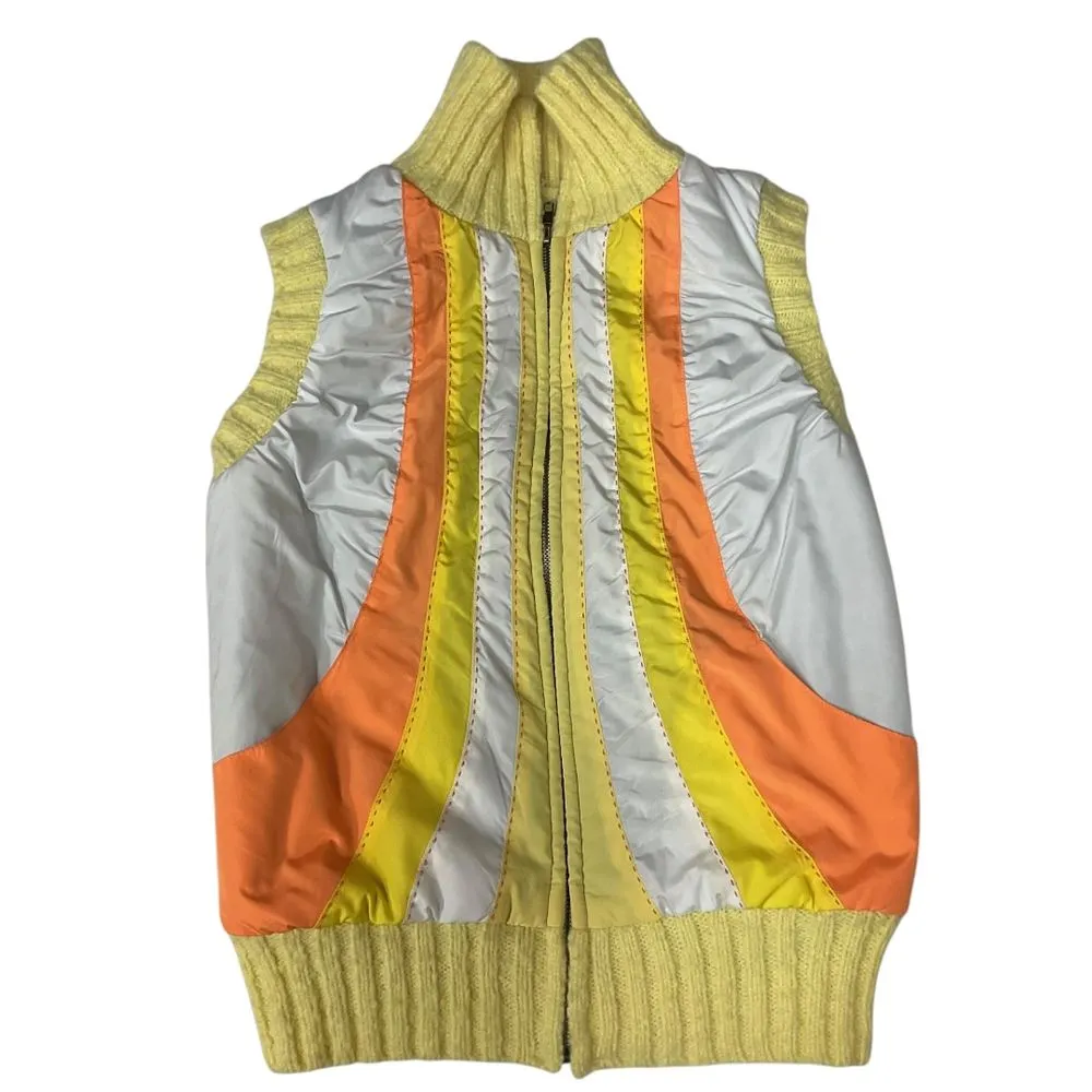 Free People Women's Super Slalom Sweater‎ Vest Size XS Yellow Full Zip Knit 70s - Image 5