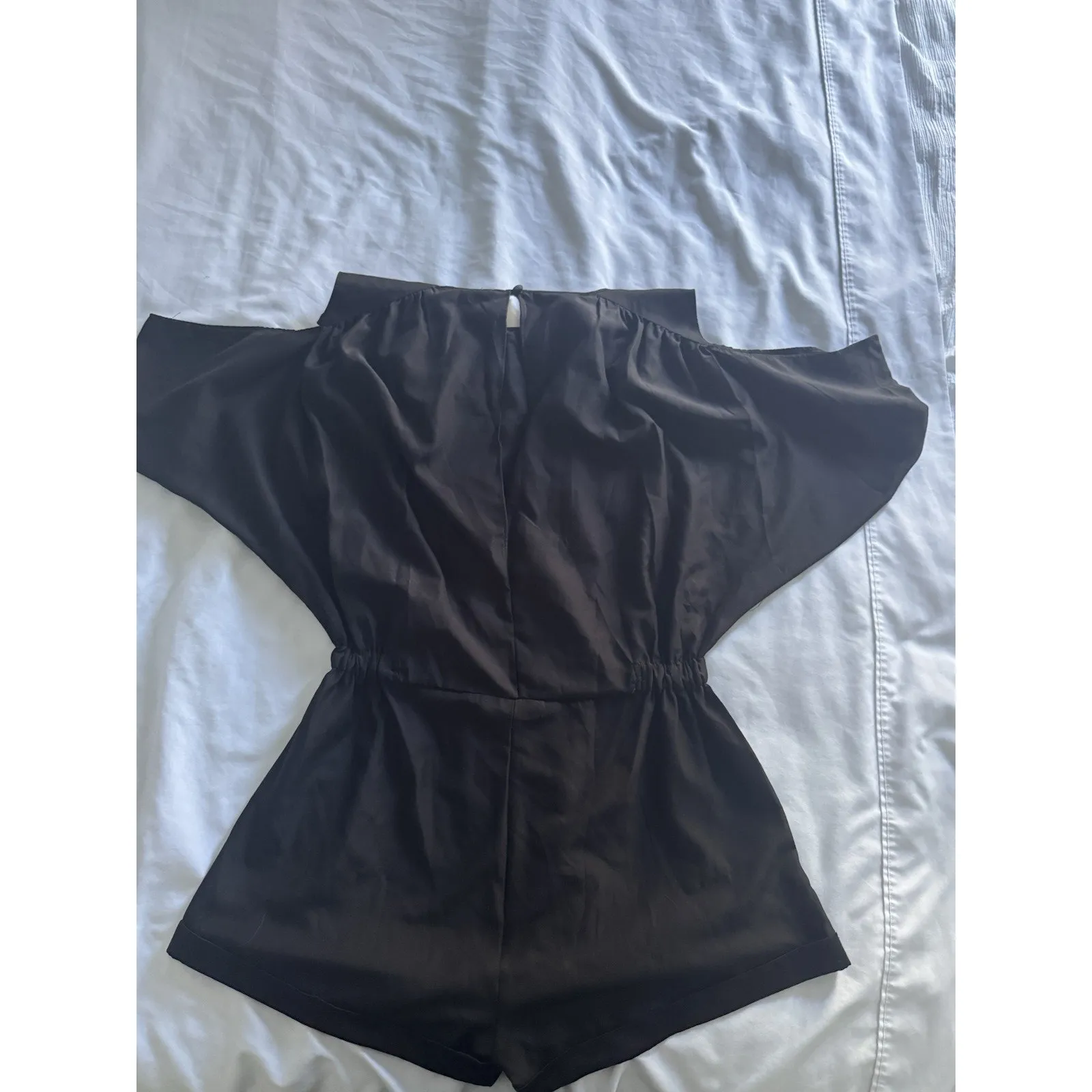 Poof Couture Black Romper Bat Witchy Cuffed Shorts Cold Shoulder Large - Image 6