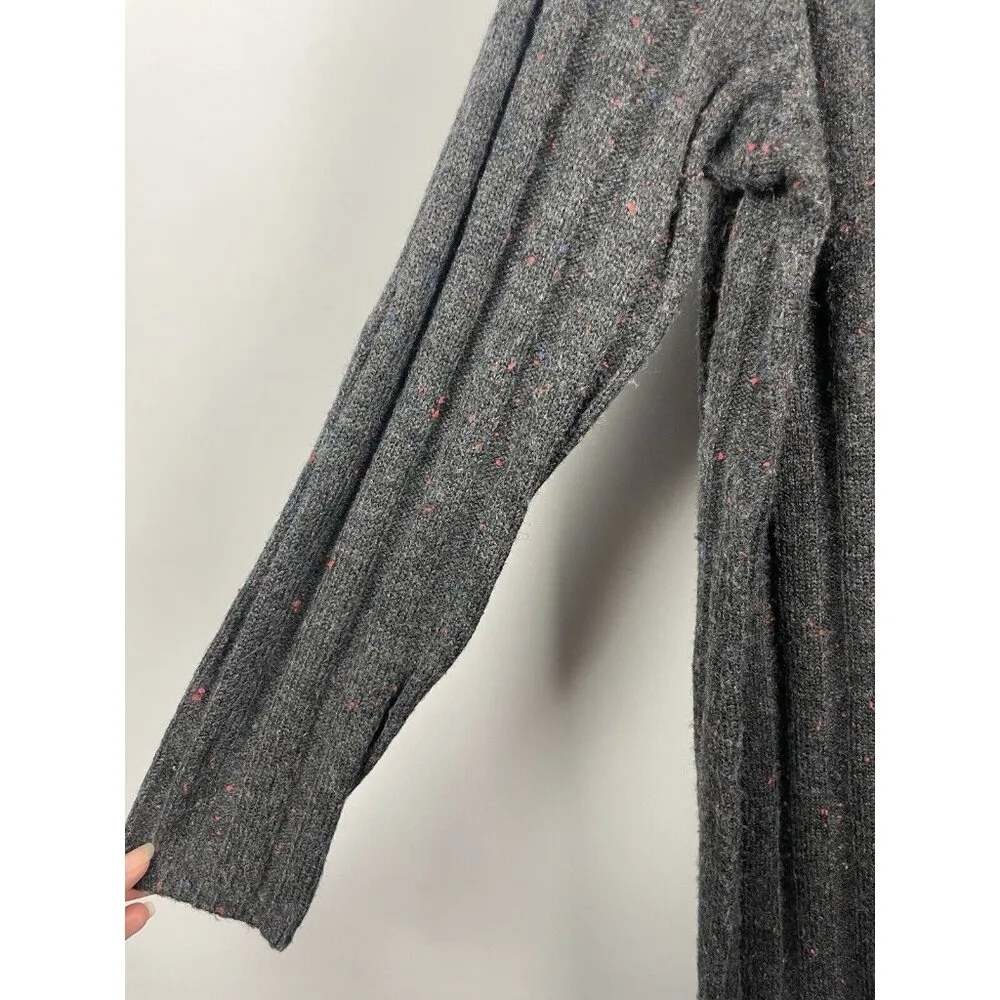 Madewell Women Grey Red Speckle Knit Mini Dress Large Ribbed‎ Rolled Mock Neck - Image 3