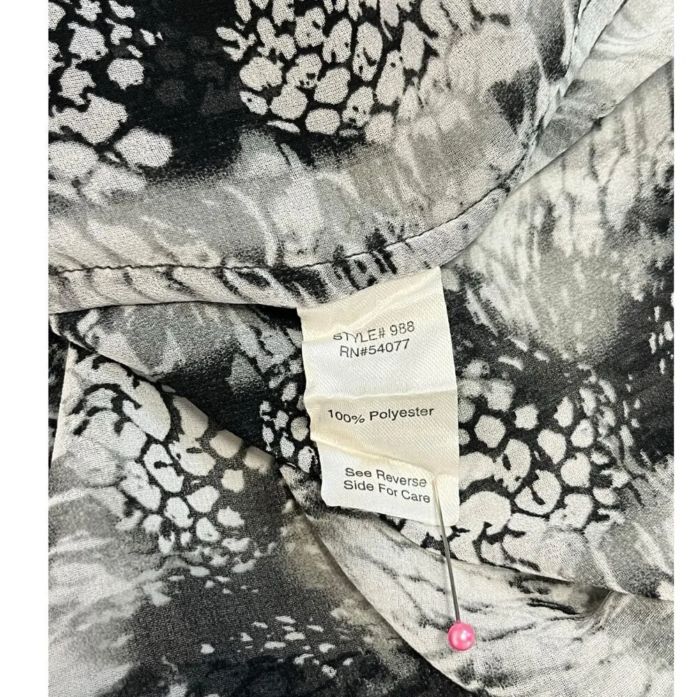 Cabi Top Womens Large Black Gray Snake Print Reptile Sheer Long Sleeve Button Up - Image 8