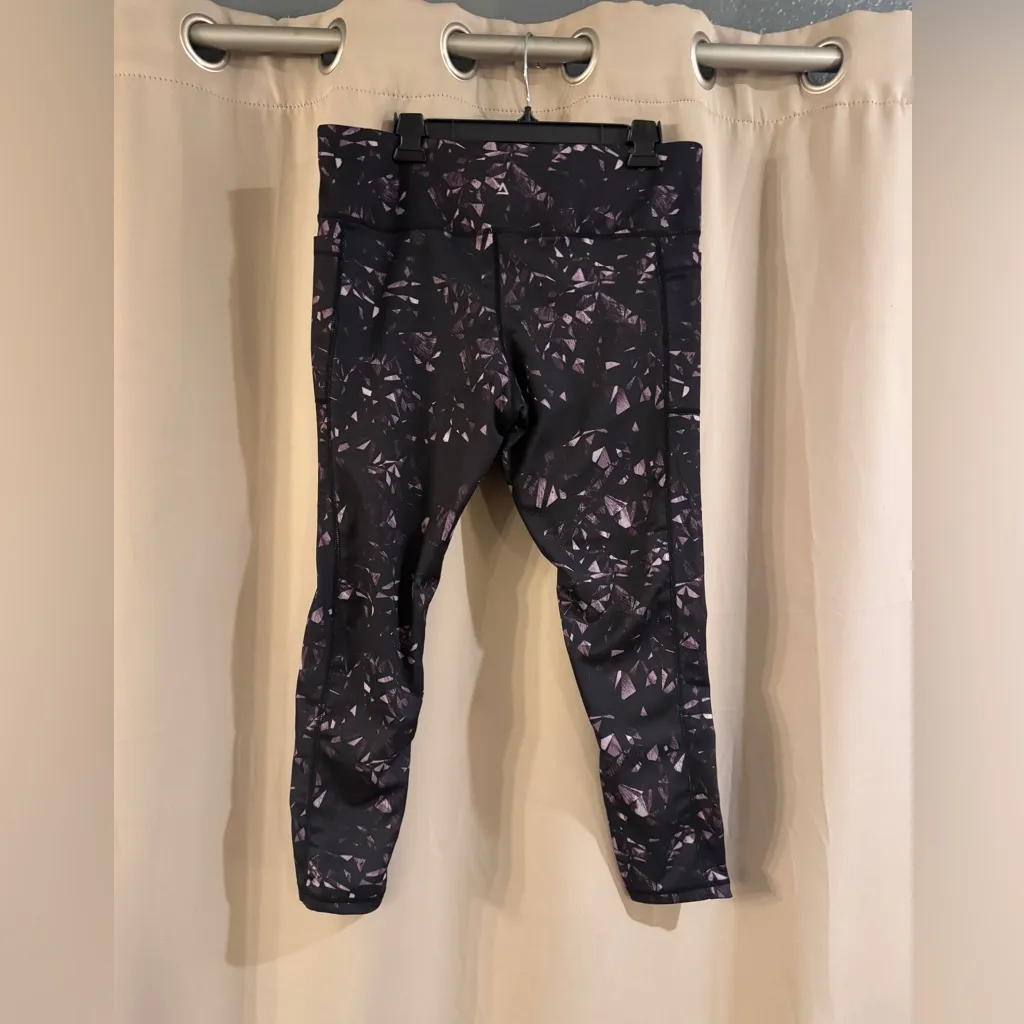 Women’s Athlux Black and Purple Patterned Leggings Size XL - Image 2