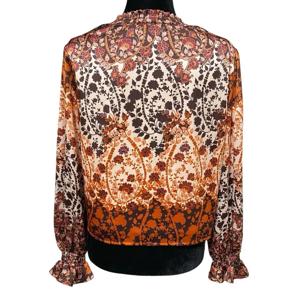 Sage The Label Boho Floral Tie Front Peasant Blouse Top Size Small - Image 2